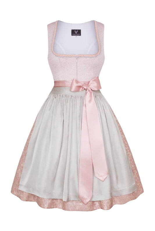 Dirndl in Altrosa mit einer silbergrauen Schürze, 60 cm