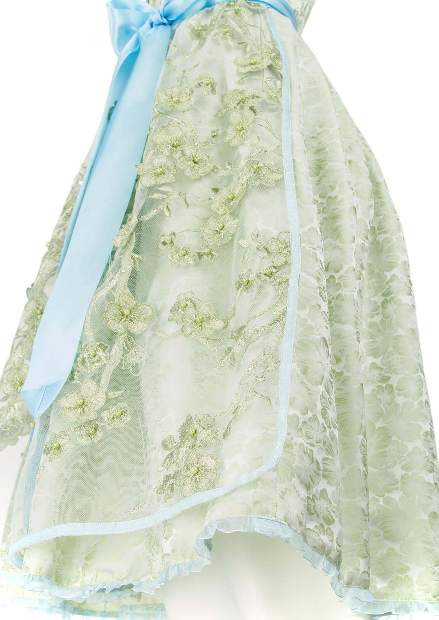 Zartes Dirndl in Grün-Hellblau, florales Design, 70cm