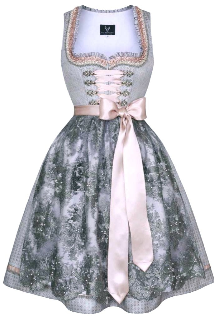 Festliches Dirndl midi in Hellblau, Altrosa und Silber
