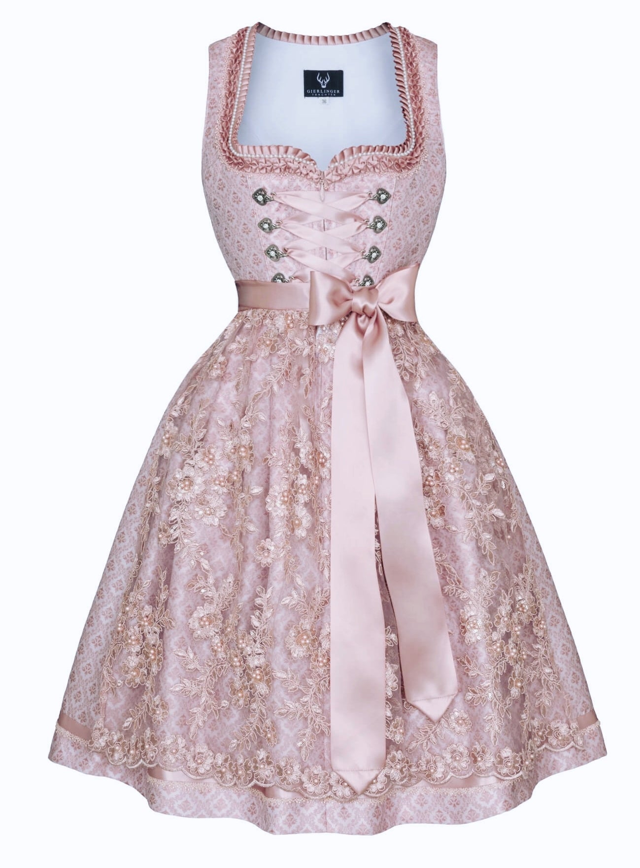 Märchenhaftes Dirndl in Rosa - Festtagsdirndl mit Spitzenschürze, 70 cm