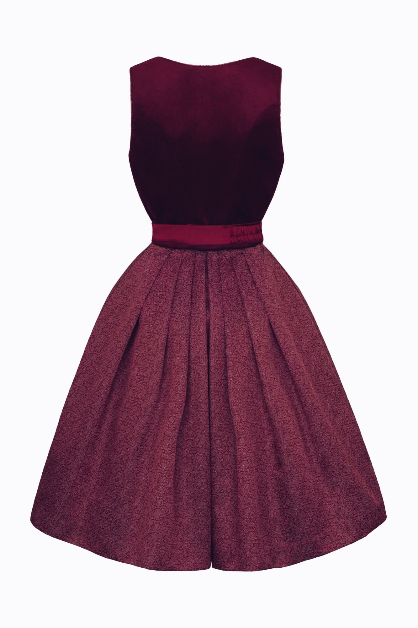 Weinrotes Midi Dirndl aus Samt im angesagten Monochrom Look, 70 cm Rock