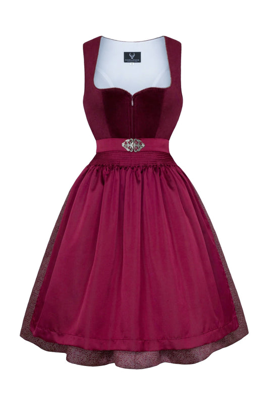 Samt-Dirndl midi in dunklem Rot im Monochrom
