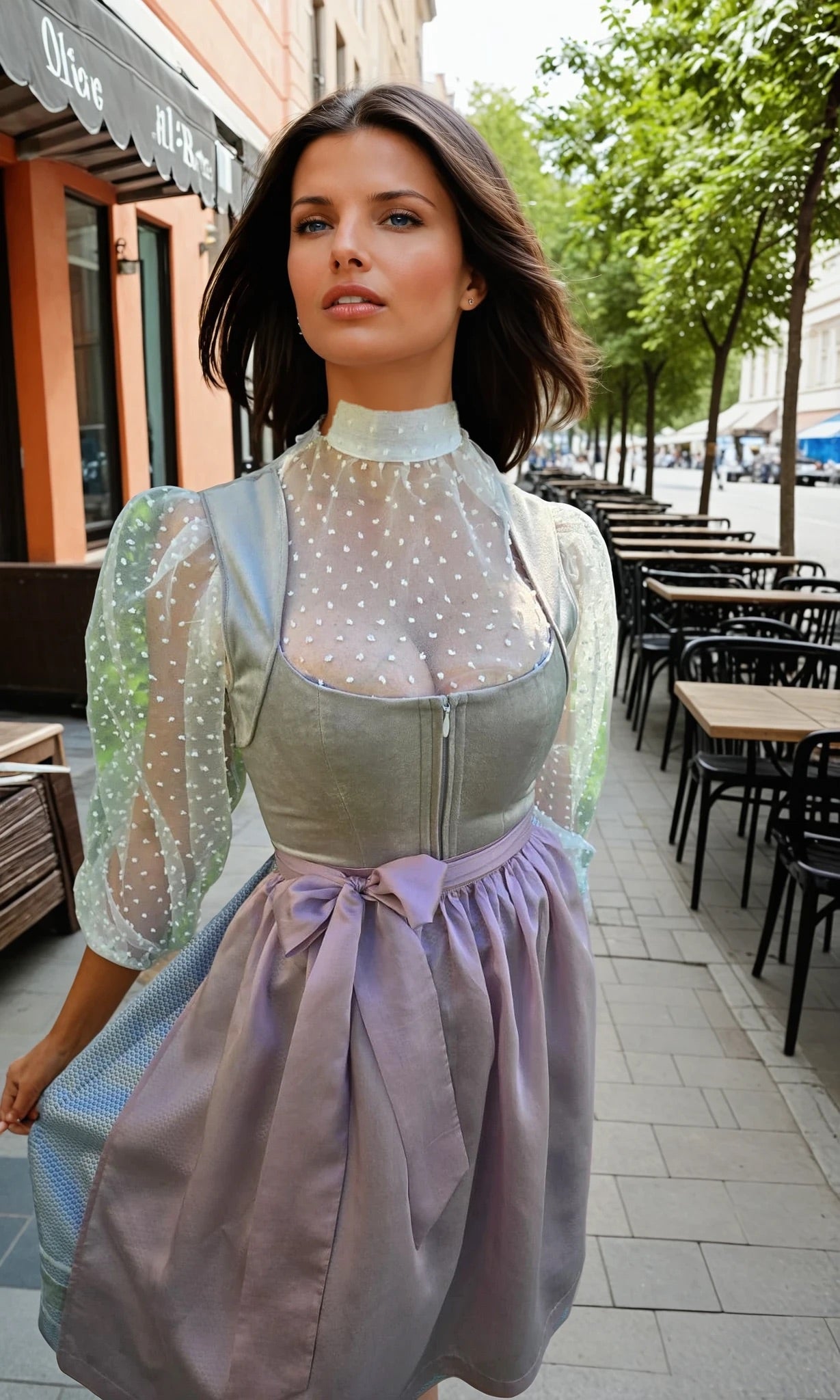 Edles Samtdirndl in Silbergrau-Rosa